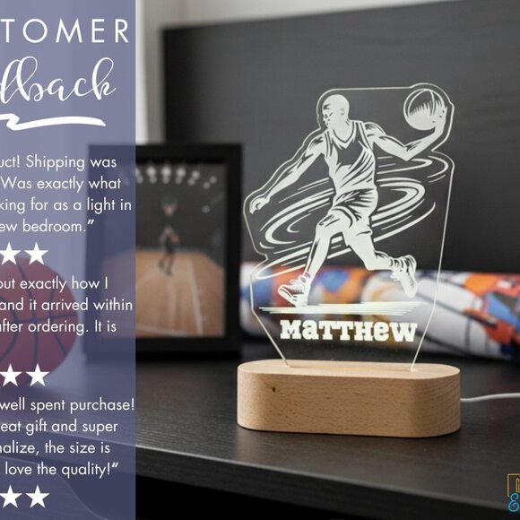 Personalized Basketball LED Night Light – Fun Sports Decor for Any Room - Picture 7 of 8